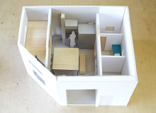 倉庫を改修したキッチンスタジオ。完成形を想像できるよう模型を使って提案